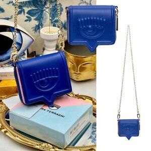 🆕 CHIARA FERRAGNI 🧿 BNIB Eyelike Motif Chain Linked Wallet - Blue - WOC